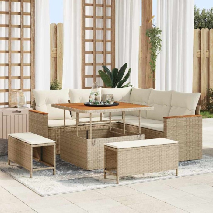 vidaXL Set de canapele pentru grădină cu pernă Bej Rattan poli 3364986