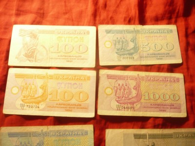 Set 8 bancnote Ukraina : 4x1992 ,1993 ,1994 ,2x1995 ,cal buna foto