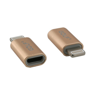 Adaptor conector mama Micro USB - iPhone Ligtning tata auriu Golf foto