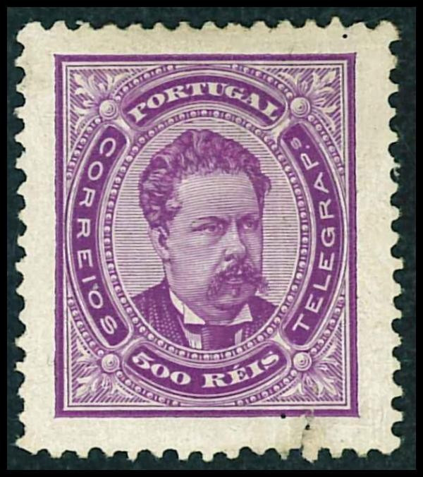 Portugal 1887 King Luis I 500R violet with tear Mi.64B K.12 1/2 MH AM.314