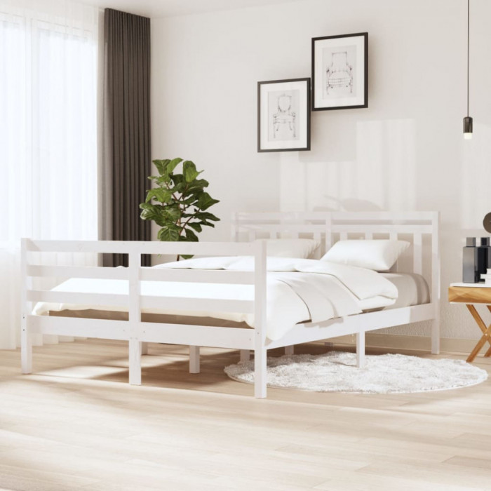 Cadru de pat, alb, 140x190 cm, lemn masiv GartenMobel Dekor