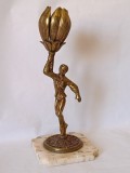 Elegantă sculptură din bronz, Floare de lotus, atribuită lui S. Agudo, cu bază de marmură, 38,5cm
