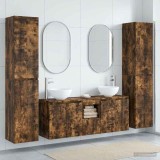 Cumpara ieftin Set dulap baie 5 buc. Stejar fumuriu 129 x 35 x 80 cm