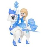 Set printesa cu unicorn albastru mergator cu lumini si melodii