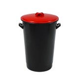 Tomberon gunoi, europubela, capac rosu, forma cilindrica, negru, 60 litri