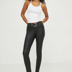 IRO pantaloni de piele femei, culoarea negru, mulata, high waist