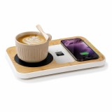 Suport &Icirc;ncălzitor pentru Cană cu &Icirc;ncărcare Wireless pentru Telefon, Lemn