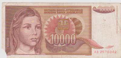 BANCNOTA 10000 DINARI 1992 JUGOSLAVIA foto