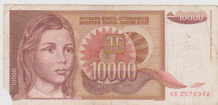 BANCNOTA 10000 DINARI 1992 JUGOSLAVIA