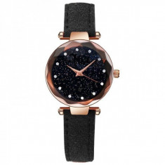 Ceas de dama Geneva Starry Sky, stil Fashion, curea piele, model negru, CS1001 foto