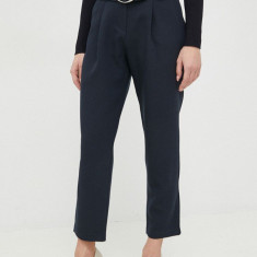 Morgan pantaloni femei, culoarea albastru marin, drept, high waist