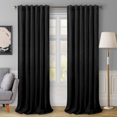 Draperie din catifea cu rejansa transparenta cu ate pentru galerie, Madison, 150x230 cm, densitate 700 g/ml, Negru, 1 buc