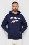 Reebok bluza barbati, culoarea albastru marin, cu glugă, cu imprimeu