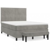 Cumpara ieftin Pat box spring cu saltea, gri deschis, 140x200 cm, catifea