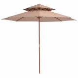 Umbrelă de soare dublă, st&acirc;lp din lemn, 270 cm, gri taupe, vidaXL
