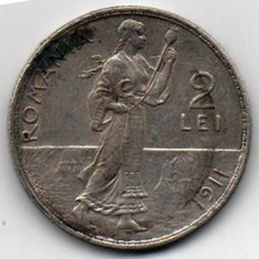 Monedă 2 lei, ARGINT (10 grame) Romania, 1911