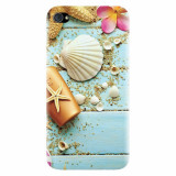 Husa silicon pentru Apple Iphone 4 / 4S, Blue Wood Seashells Sea Star
