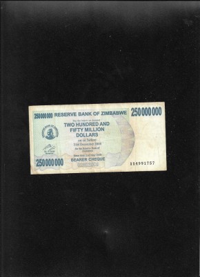 Rar! Zimbabwe 250000000 250.000.000 dolari dollars 2008 seria4991757 foto