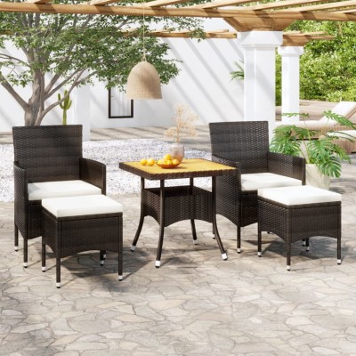 vidaXL Set mobilier grădină, 5 piese, negru, poliratan și lemn acacia 3058332 foto