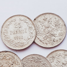 288 Finlanda 25 pennia 1916 Aleksandr II / III / Nikolai II (crown) km 6 argint