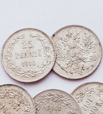 288 Finlanda 25 pennia 1916 Aleksandr II / III / Nikolai II (crown) km 6 argint foto