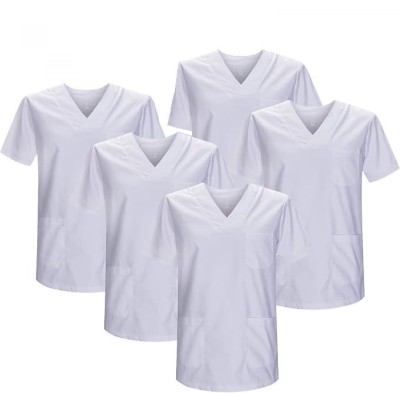 Set 5 bluze medicale MISEMIYA, cu maneca scurta, unisex, alb, L - OUTLET foto
