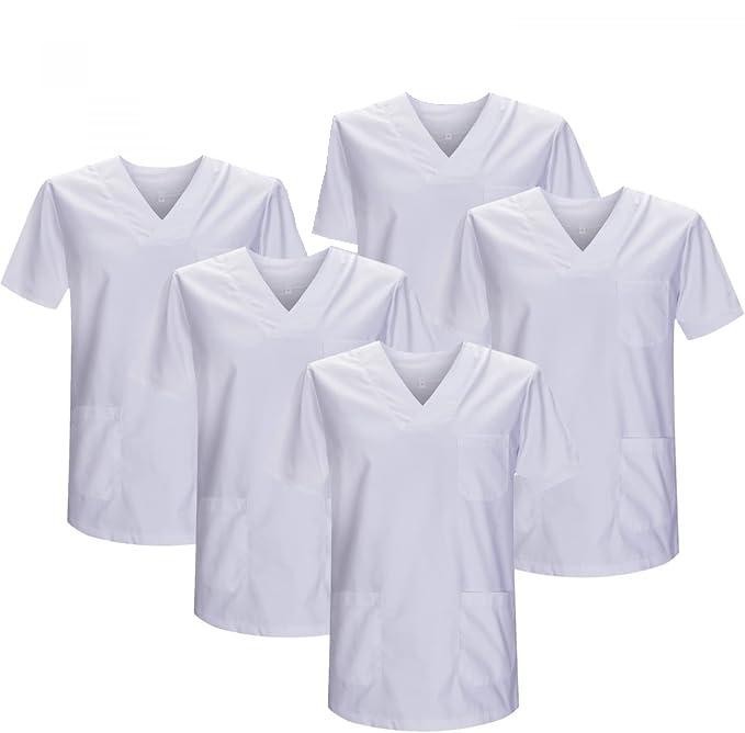 Set 5 bluze medicale MISEMIYA, cu maneca scurta, unisex, alb, L - OUTLET