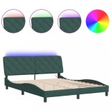 Cumpara ieftin Cadru de pat cu LED fara saltea, verde inchis, 160x200 cm, catifea