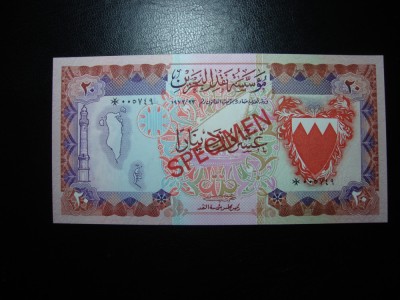 BAHRAIN 20 DINARI 1973/78 UNC SPECIMEN foto