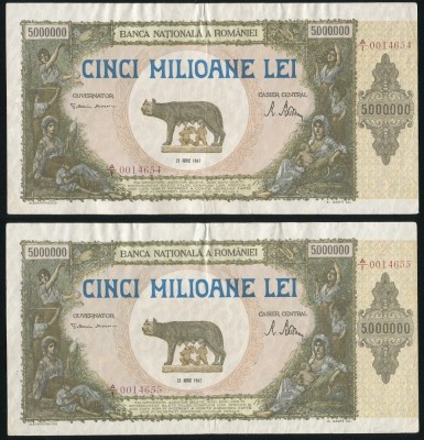 q552 PERECHE CONSECUTIVA 5000000 LEI 1947 CIRCULATA VF foto