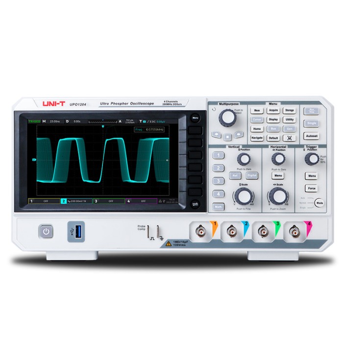 Osciloscop digital UPO1054 Ch: 4; 50MHz; 2Gsps; 56Mpts; LCD TFT 7&quot;; &le;7ns destinat Triggering rapid