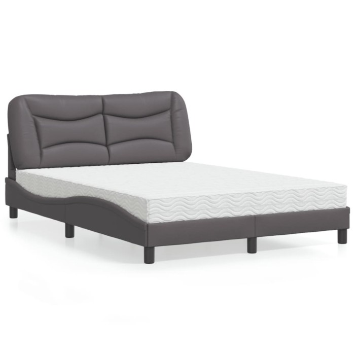 vidaXL Pat cu saltea, Hvar, gri, 140x200 cm, piele ecologică 3208727