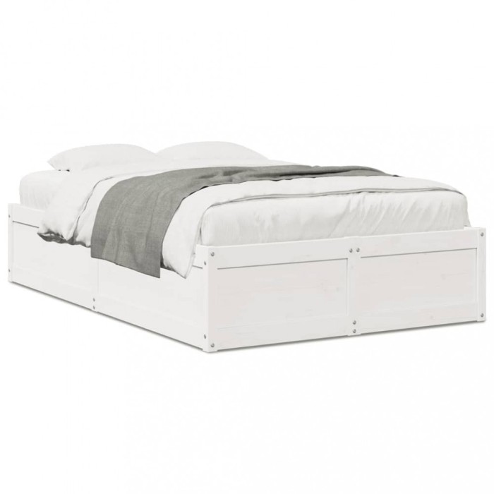 vidaXL Cadru de pat fără saltea, alb, 135x190 cm, lemn masiv de pin 3282385