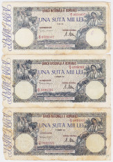 Lot 3 bancnote circulate 100.000 lei 20 mai,21 octombrie,20 decembrie 1946 foto