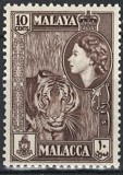 Malaezia - Statul Malacca (Colonie Britanică) 1957 - Timbru Definitiv &bdquo;Tigru Malaezian / Regina Elisabeta a II-a / 10 Cents&rdquo; -KV1