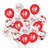Baloane de Petrecere Latex, 20 buc, 30cm, Rosii si Albe cu Imprimeu Love si Confetti Inimi, CMCLASS