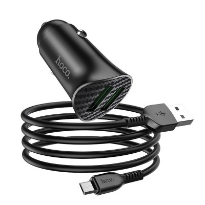 Incarcator Auto cu cablu MicroUSB HOCO Z39, 2 X USB, Quick Charge, 18W, Negru foto