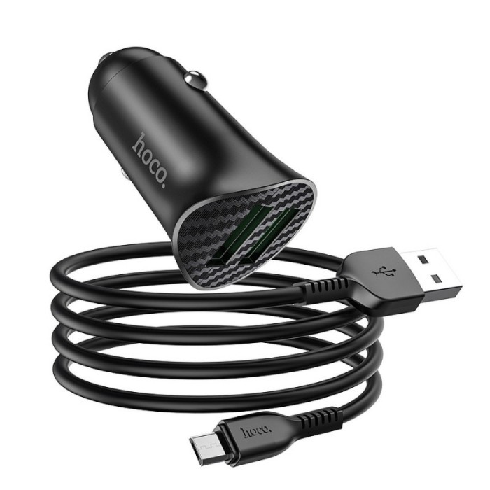 Incarcator Auto cu cablu MicroUSB HOCO Z39, 2 X USB, Quick Charge, 18W, Negru