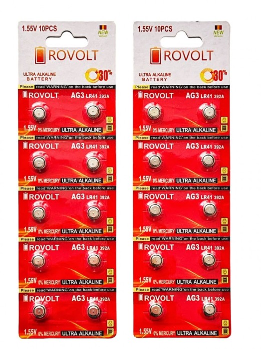Set 20 Baterii Ultra Alkaline Ag3, LR41, LR736, Rovolt