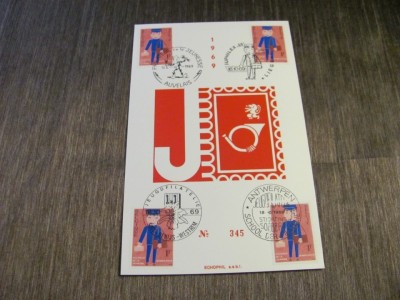 Carton Filatelic Vintage Belgia 1969 &amp;ndash; Jeugdfilatelie, 4 Timbre Obliterate, Număr Limitat foto