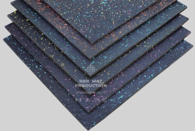 Dale din cauciuc, tartan, patrate, plane, Negru cu granule colorate, 1m x 1m foto