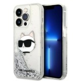 Husa pentru Apple iPhone 14 Pro, Karl Lagerfeld, Glitter Choupette&#039;s Head, Argintie