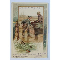 SCENA MARITIMA - DESEN , CARTE POSTALA ILUSTRATA , CROMOLITOGRAFIE , CIRCULATA , DATATA 1902