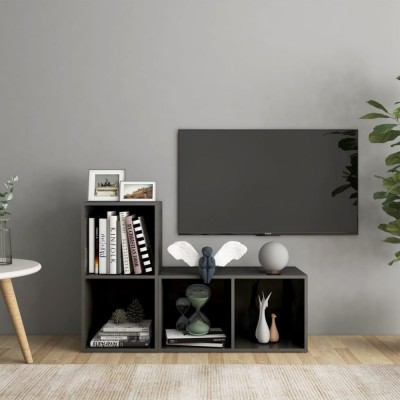 Dulapuri TV 2 buc gri extralucios 72x35x36,5 cm lemn prelucrat foto