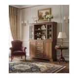 Set comoda living si dormitor, VM3, 4 sertare, 2 usi si vitrina suprapozabila VMN4, 2 usi, 2 polite, Pal melaminat, cu insertii MDF, Nuc