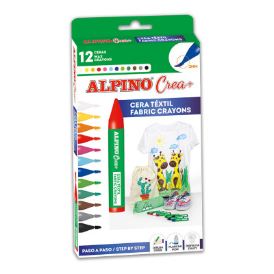 Set Alpino Crea + Textile - Creioane Cerate, 12 Culori/set foto