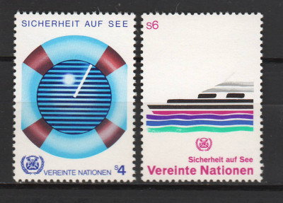 TIMBRE 141 e, ONU, VIENA, 1983, SIGURANTA PE MARE, VAPOR, COLAC DE SALVARE. foto