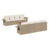 Set canapele de gradina, 9 piese, cu perne, bej, poliratan
