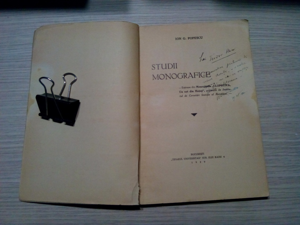 employment Saga stout STUDII MONOGRAFICE -Tara Hategului "CLOPOTIVA" - Ion G. Popescu (autograf)  -1940 | Okazii.ro