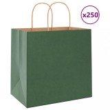 VidaXL Pungi de h&acirc;rtie 250 buc cu m&acirc;nere verde 26x17x25 cm